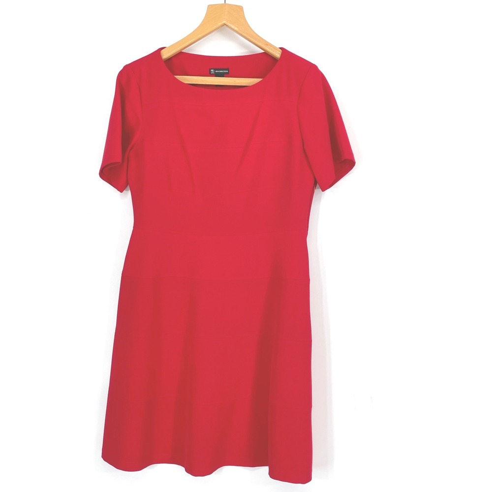New Directions Womens Dress 12 Fit Flare Red Short Sleeve Tiered Seam Cocktail‎